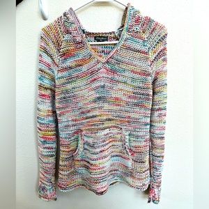 Eddie Bauer Awesome White & Colorful Hand Knit Hoodie Sweatshirt XS